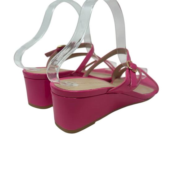 Stuart Weitzman Align II Buckle Patent Leather Wedge Sandal Pink Size US 8 - Picture 7 of 13